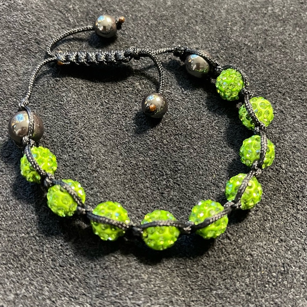 Vibrant Green Beaded Bracelet with Adjustable Cord